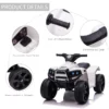 6 V Kids Ride on Cars Quad Bike Electric ATV Toy Quad Bike for Toddlers w/ Headlights Battery Powered for 18-36 months White+Black - Image 6